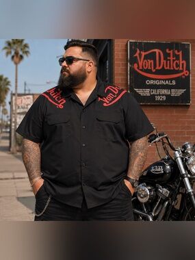 Von Dutch Originals Logo Button Up Shirt 3XL Black Red NWT Y2K Workwear